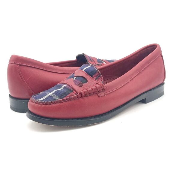 Bass x Rachel Antonoff Red Leather Wendybird Plaid Weejuns Penny Loafer Size 6 - Picture 16 of 16